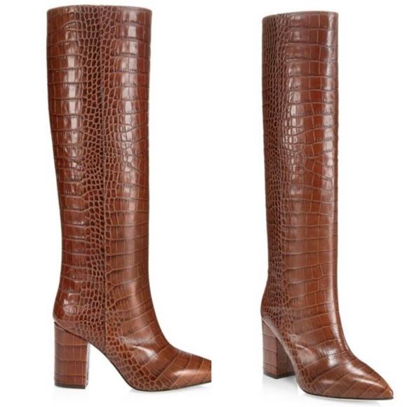 PARIS TEXAS Knee-High Croc-Embossed Leather Boots 37 - Picture 2 of 9